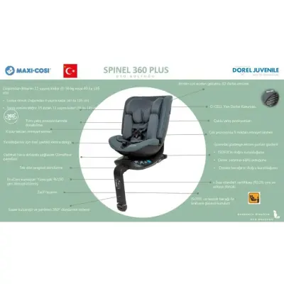 Maxi-Cosi Spinel Plus i-Size Dijital Göstergeli 360 Dönebilen Yatabilen Isofix'li 0-36 kg Oto Koltuğu Ivory - 10