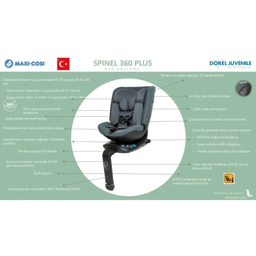 Maxi-Cosi Spinel Plus i-Size Dijital Göstergeli 360 Dönebilen Yatabilen Isofix'li 0-36 kg Oto Koltuğu Ivory - 10