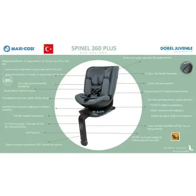 Maxi-Cosi Spinel Plus i-Size Dijital Göstergeli 360 Dönebilen Yatabilen Isofix'li 0-36 kg Oto Koltuğu Raven - 5