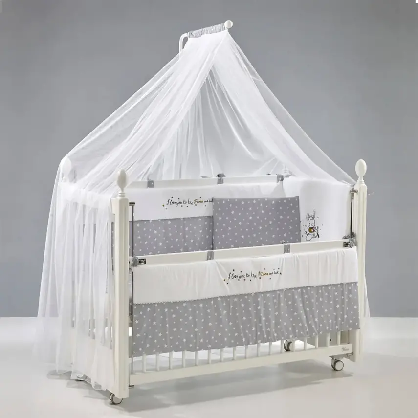 Meltem Kids Kral Beşik 60X120 Cm Beyaz- Moon Gri - 5