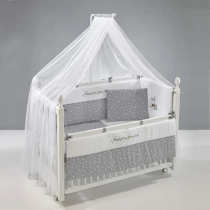 Meltem Kids Kral Beşik 60X120 Cm Beyaz- Moon Gri - 1