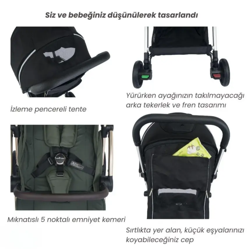 Merkür Bebe Ruby Tek Tuşla Otomatik Katlanan Kabin Boy Bebek Arabası Gri - 4