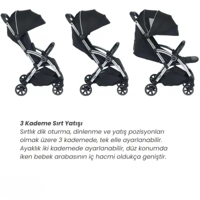 Merkür Bebe Ruby Tek Tuşla Otomatik Katlanan Kabin Boy Bebek Arabası Siyah - 3