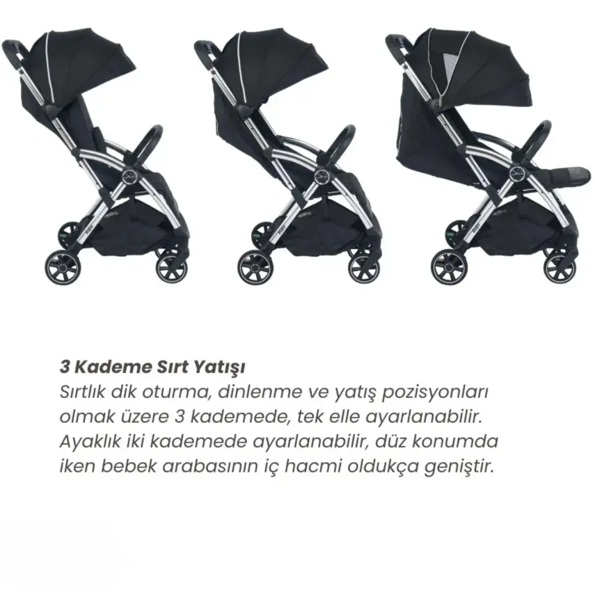 Merkür Bebe Ruby Tek Tuşla Otomatik Katlanan Kabin Boy Bebek Arabası Siyah - 3
