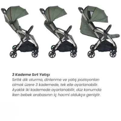 Merkür Bebe Ruby Tek Tuşla Otomatik Katlanan Kabin Boy Bebek Arabası Yeşil - 3