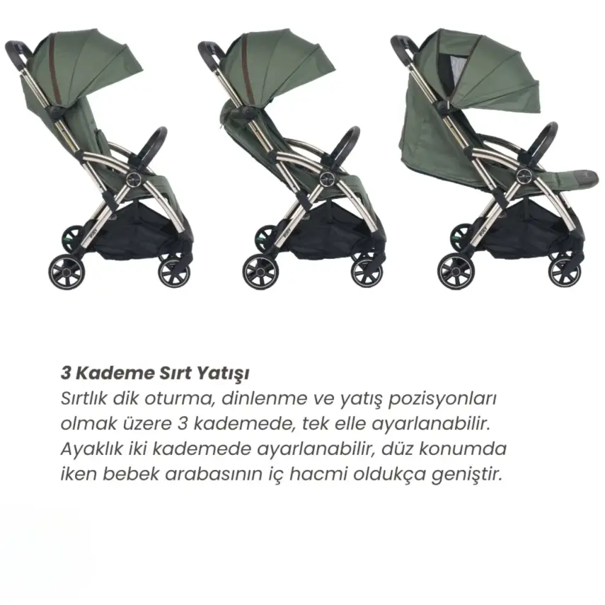 Merkür Bebe Ruby Tek Tuşla Otomatik Katlanan Kabin Boy Bebek Arabası Yeşil - 3