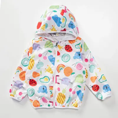 Midimod Kız Yağmurluk Baskılı Beyaz