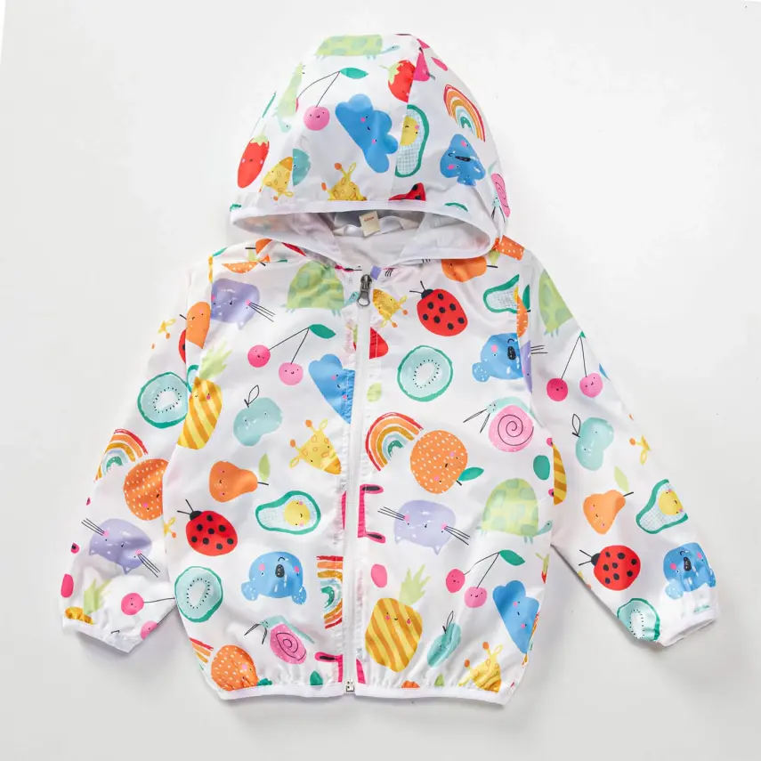 Midimod Kız Yağmurluk Baskılı Beyaz - 1