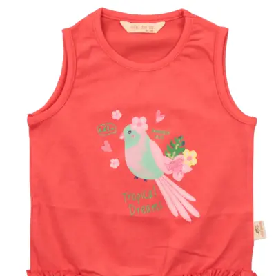 Mini Damla Bebek T-Shirt Kolsuz Tropikal Nar Çiçeği - 4
