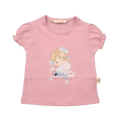 Mini Damla Çocuk T-Shirt Kedili Kız Lila - 3