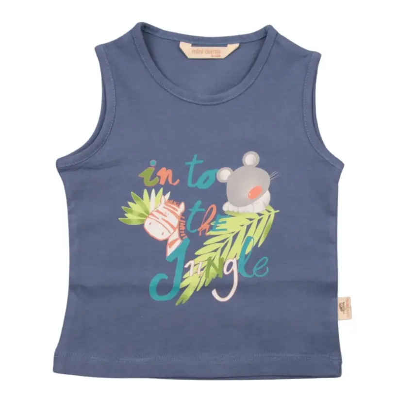 Mini Damla Çocuk T-Shirt Kolsuz Jungle İndigo - 2