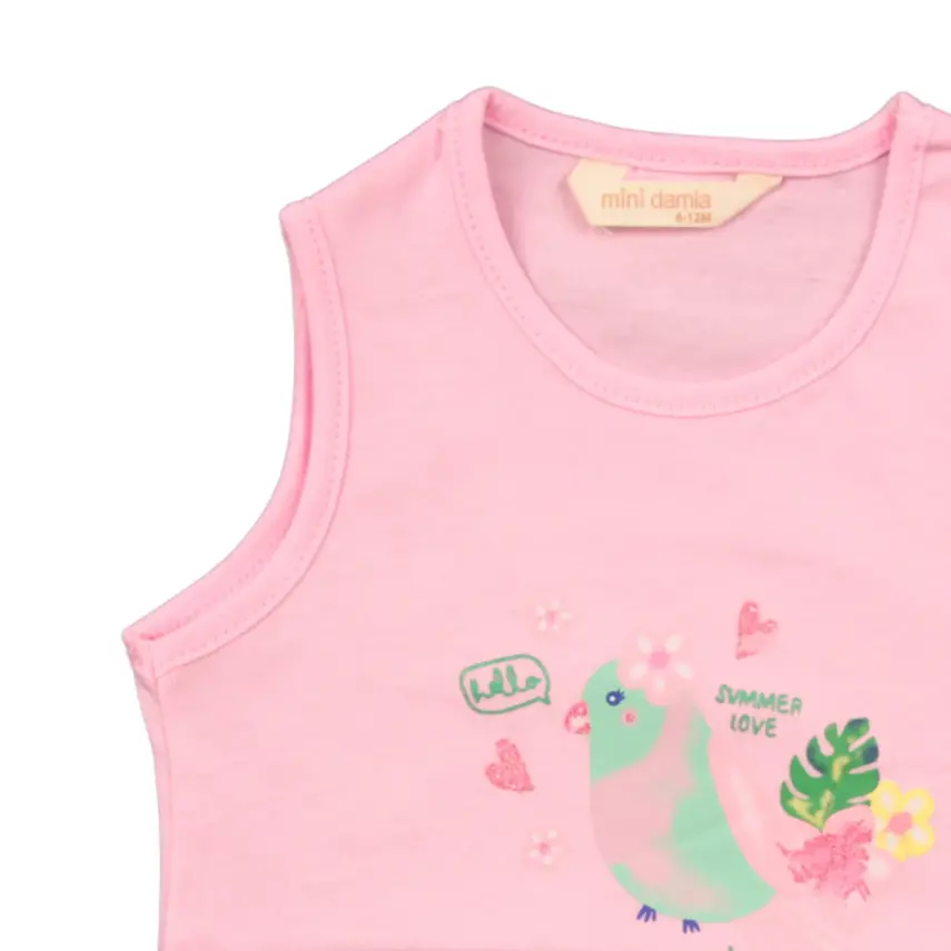 Mini Damla Çocuk T-Shirt Kolsuz Tropikal Pembe - 4