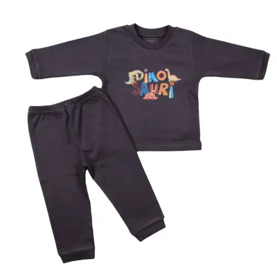 Mini Damla Pijama Takımı Dinazorlu Füme 