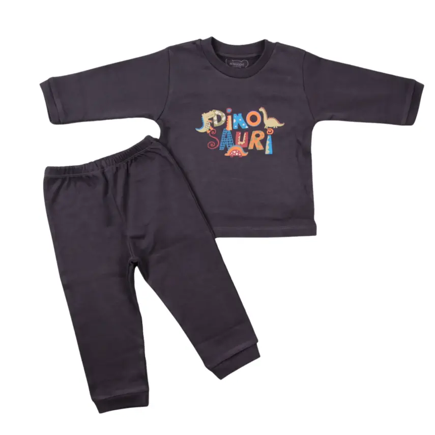 Mini Damla Pijama Takımı Dinazorlu Füme - 2