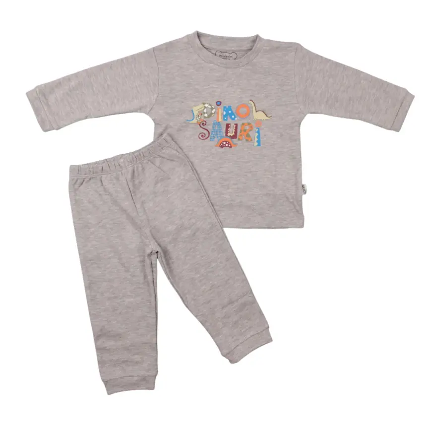 Mini Damla Pijama Takımı Dinazorlu Gri Melanj - 3