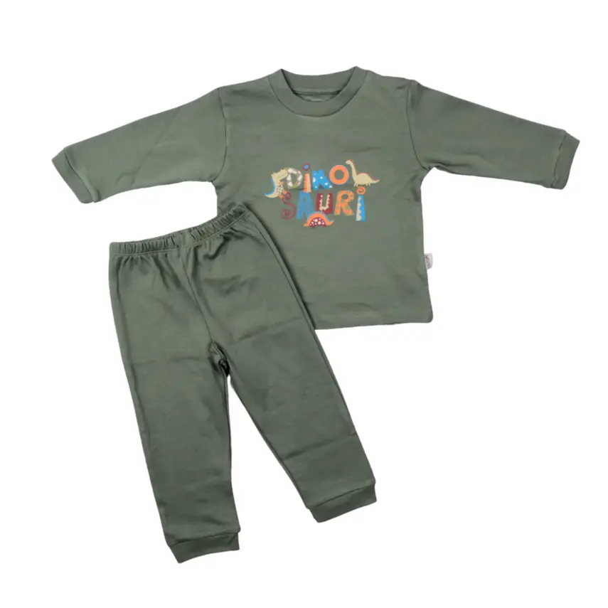 Mini Damla Pijama Takımı Dinazorlu Haki - 1