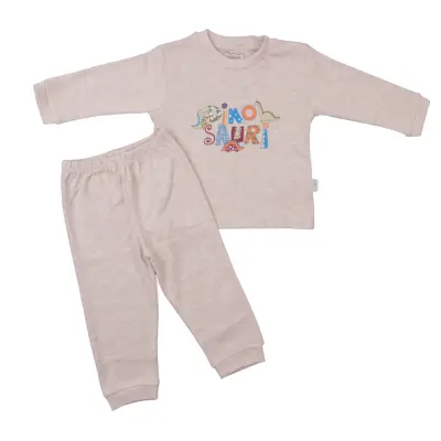 Mini Damla Pijama Takımı Dinazorlu Kahverengi 