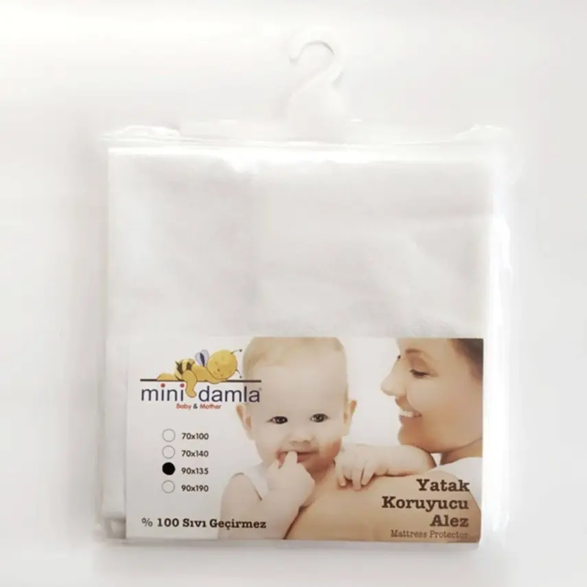 Mini Damla Su Geçirmez Kaydırmaz Alez Yatak Koruyucu 90X135Cm Beyaz - 1