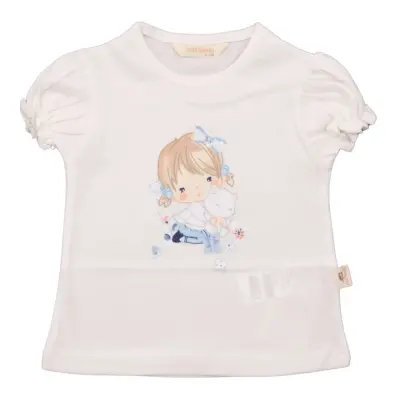 Mini Damla T-Shirt Kedili Kız Ekru 