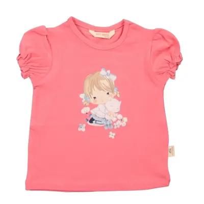 Mini Damla T-Shirt Kedili Kız Gül Kurusu 