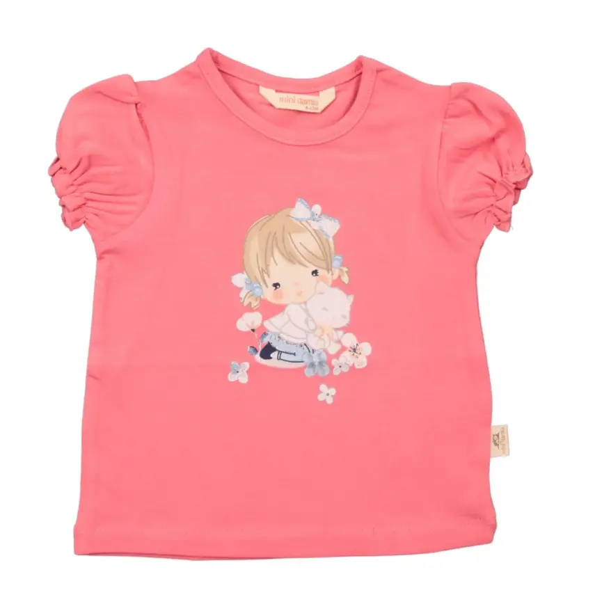 Mini Damla T-Shirt Kedili Kız Gül Kurusu - 1