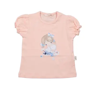 Mini Damla T-Shirt Kedili Kız Somon