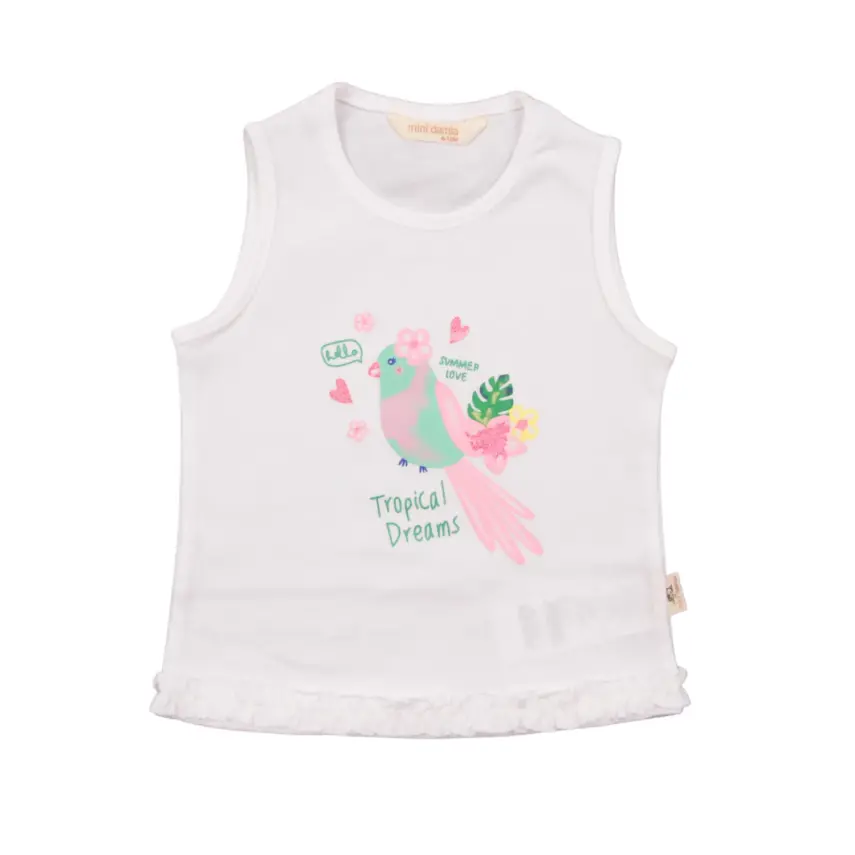 Mini Damla T-Shirt Kolsuz Tropikal Ekru - 1