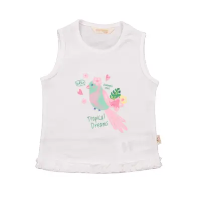 Mini Damla T-Shirt Kolsuz Tropikal Ekru - 2