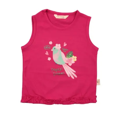 Mini Damla T-Shirt Kolsuz Tropikal Fuşya 