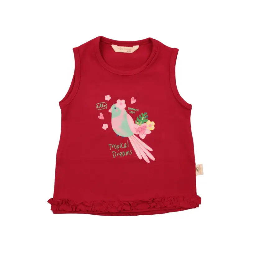 Mini Damla T-Shirt Kolsuz Tropikal Kırmızı - 2