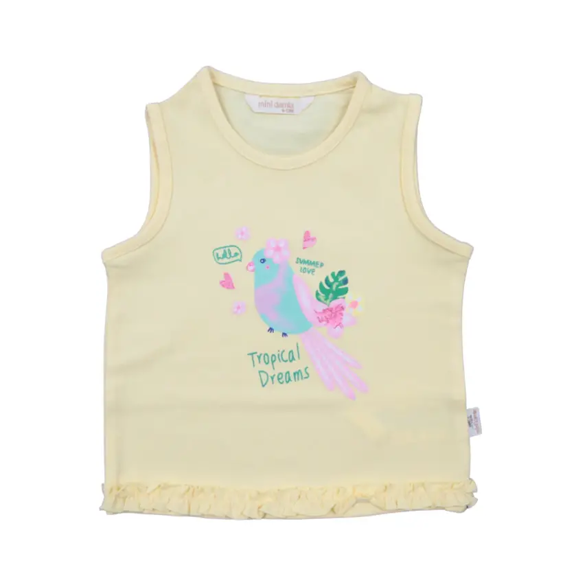 Mini Damla T-Shirt Kolsuz Tropikal Sarı - 1