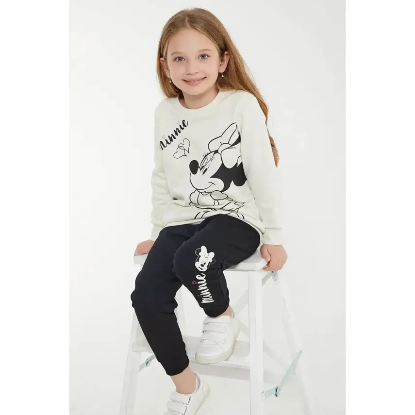 Minnie Mouse Kız Eşofman Takımı Kemik - 5