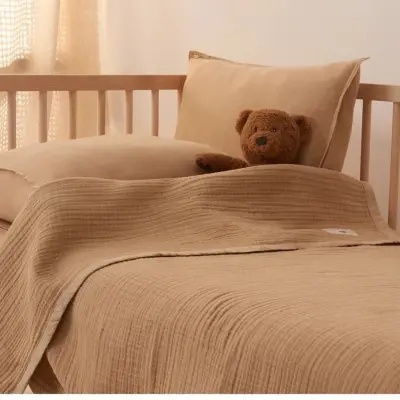 Mixi Baby Migaloo Dört Katlı Çok Amaçlı %100 Pamuklu Bebek Çocuk Müslin Örtü 90X120 Cm Kahverengi - 4