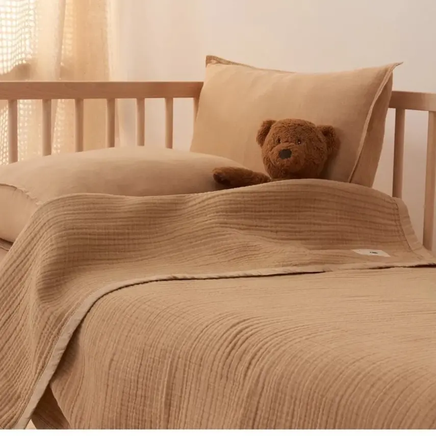 Mixi Baby Migaloo Dört Katlı Çok Amaçlı %100 Pamuklu Bebek Çocuk Müslin Örtü 90X120 Cm Kahverengi - 4