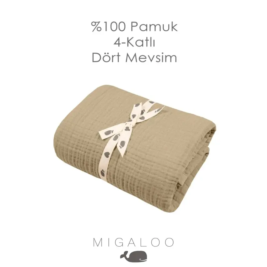 Mixi Baby Migaloo Dört Katlı Çok Amaçlı %100 Pamuklu Bebek Çocuk Müslin Örtü 90X120 Cm Kahverengi - 3