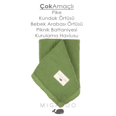 Mixi Baby Migaloo Dört Katlı Çok Amaçlı % 100 Pamuklu  Bebek Çocuk Müslin Örtü 90X120 Cm Yeşil - 6