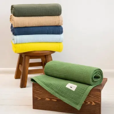 Mixi Baby Migaloo Dört Katlı Çok Amaçlı % 100 Pamuklu  Bebek Çocuk Müslin Örtü 90X120 Cm Yeşil - 8