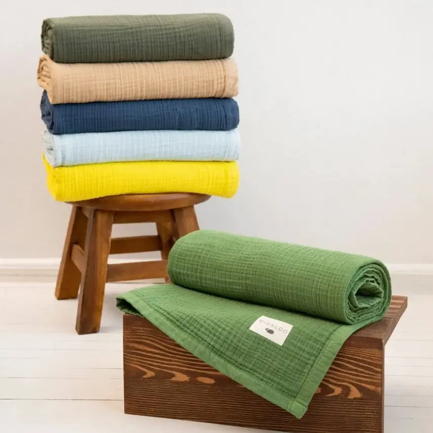 Mixi Baby Migaloo Dört Katlı Çok Amaçlı % 100 Pamuklu  Bebek Çocuk Müslin Örtü 90X120 Cm Yeşil - 8