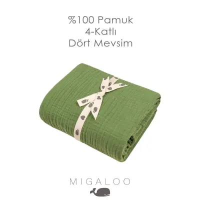 Mixi Baby Migaloo Dört Katlı Çok Amaçlı % 100 Pamuklu  Bebek Çocuk Müslin Örtü 90X120 Cm Yeşil - 4