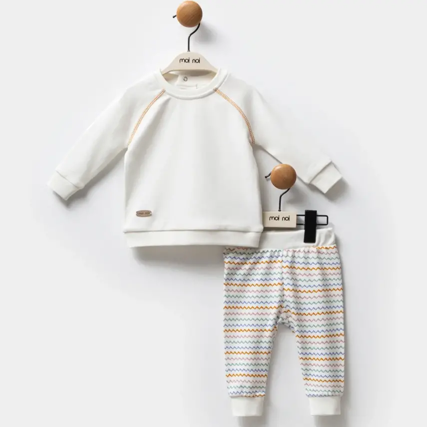 Moi Noi 2Li Bebek Takım Zigzag Ekru Unisex - 5