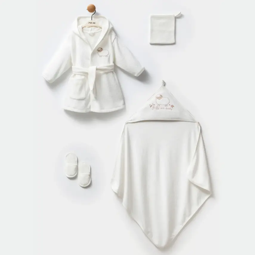 Moi Noi Bebek Bornoz Takımı Kuzu Desenli Unisex - 1