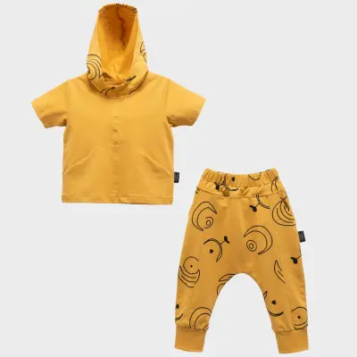 Moi Noi Bebek Şortlu Kapşonlu 2li Takım Hardal