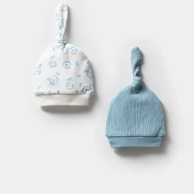 Moi Noi Erkek Bebek Şapka 2Li Bağcıklı Mavi