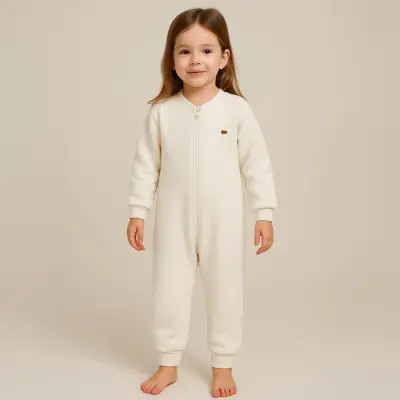 Moi Noi Fermuarlı Uzun Kollu Kışlık Uyku Tulum Waffle Ekru 2,5 Tog 