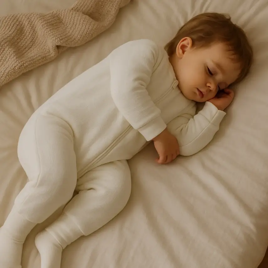 Moi Noi Fermuarlı Uzun Kollu Kışlık Uyku Tulum Waffle Ekru 2,5 Tog - 7