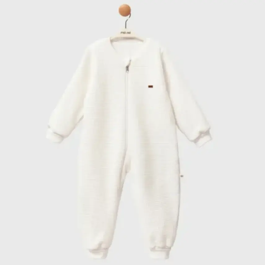 Moi Noi Fermuarlı Uzun Kollu Kışlık Uyku Tulum Waffle Ekru 2,5 Tog - 12