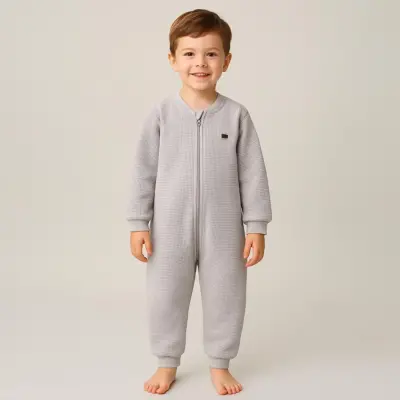 Moi Noi Fermuarlı Uzun Kollu Kışlık Uyku Tulum Waffle Gri 2,5 Tog 