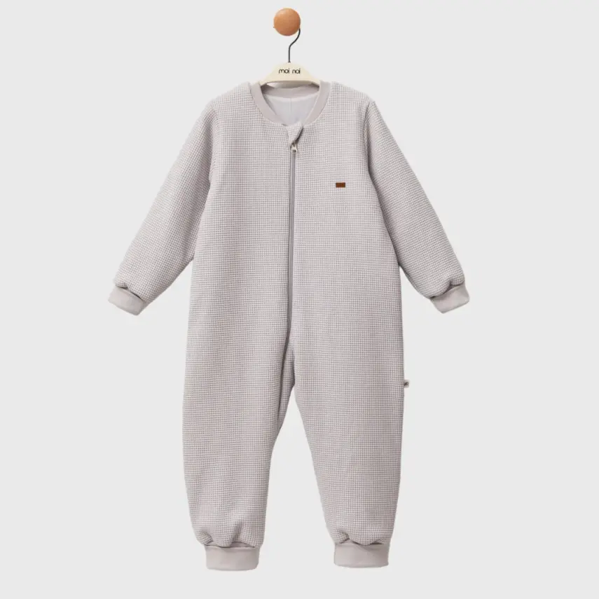 Moi Noi Fermuarlı Uzun Kollu Kışlık Uyku Tulum Waffle Gri 2,5 Tog - 4