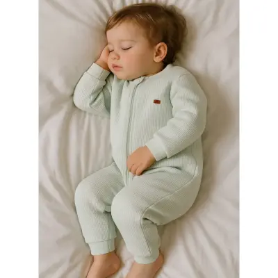 Moi Noi Fermuarlı Uzun Kollu Kışlık Uyku Tulum Waffle Mint 2,5 Tog - 9