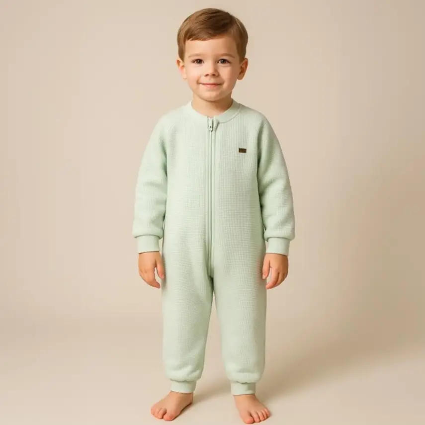 Moi Noi Fermuarlı Uzun Kollu Kışlık Uyku Tulum Waffle Mint 2,5 Tog - 10